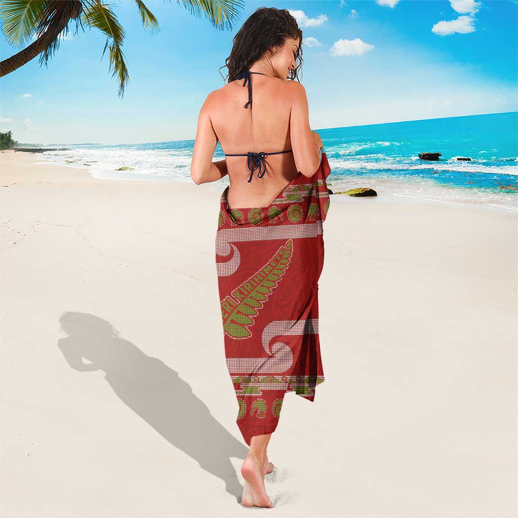 New Zealand Christmas Sarong Meri Kirihimete Silver Fern Knit Style Green Color - Polynesian Pride