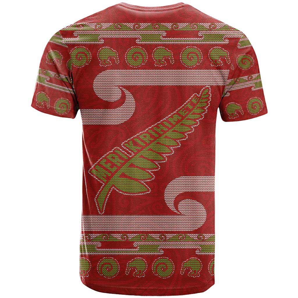 New Zealand Christmas T Shirt Meri Kirihimete Silver Fern Knit Style Green Color - Polynesian Pride