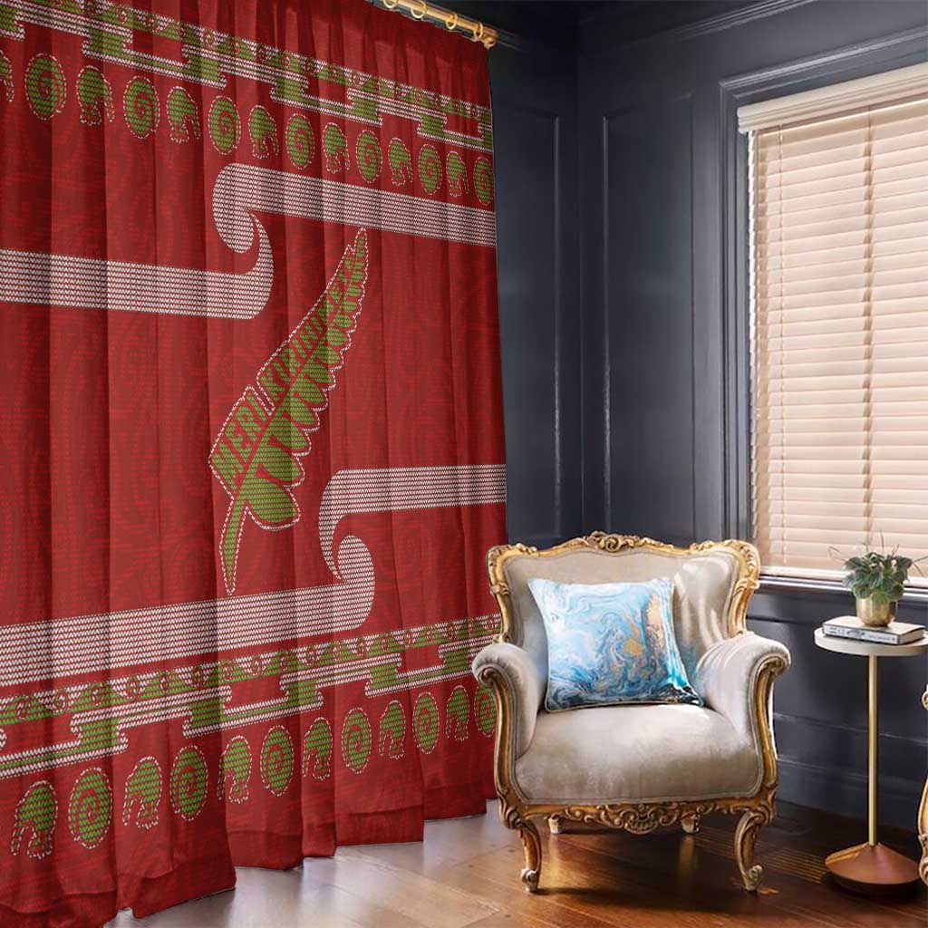 New Zealand Christmas Window Curtain Meri Kirihimete Silver Fern Knit Style Green Color - Polynesian Pride