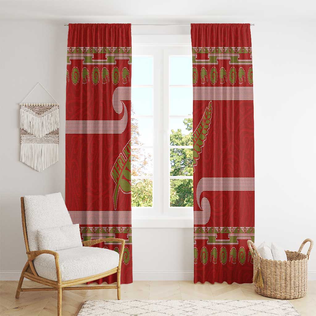 New Zealand Christmas Window Curtain Meri Kirihimete Silver Fern Knit Style Green Color - Polynesian Pride