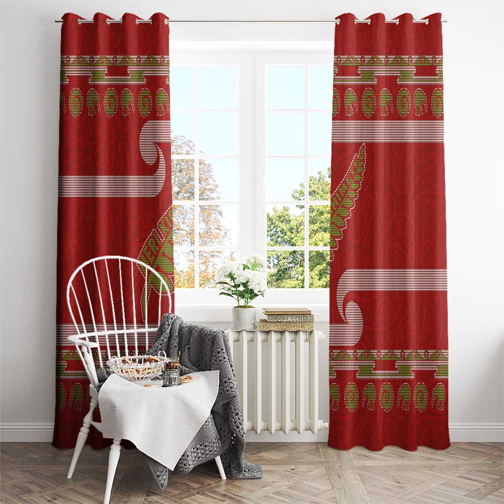 New Zealand Christmas Window Curtain Meri Kirihimete Silver Fern Knit Style Green Color - Polynesian Pride