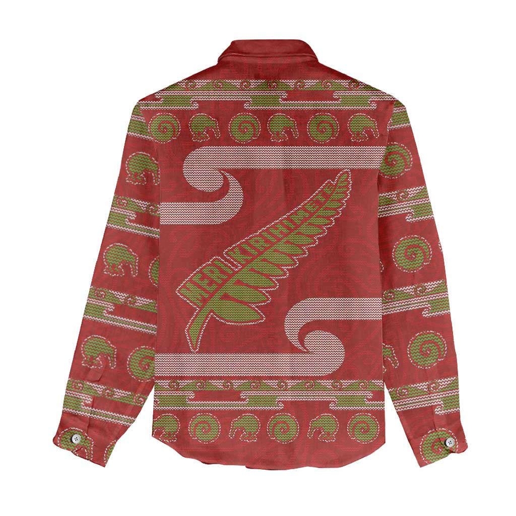 New Zealand Christmas Women Casual Shirt Meri Kirihimete Silver Fern Knit Style Green Color LT03 - Polynesian Pride