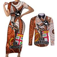 fiji-australia-rugby-couples-matching-short-sleeve-bodycon-dress-and-long-sleeve-button-shirts-kangaroo-and-palm-tree-orange-tapa-pattern-mix-aboriginal
