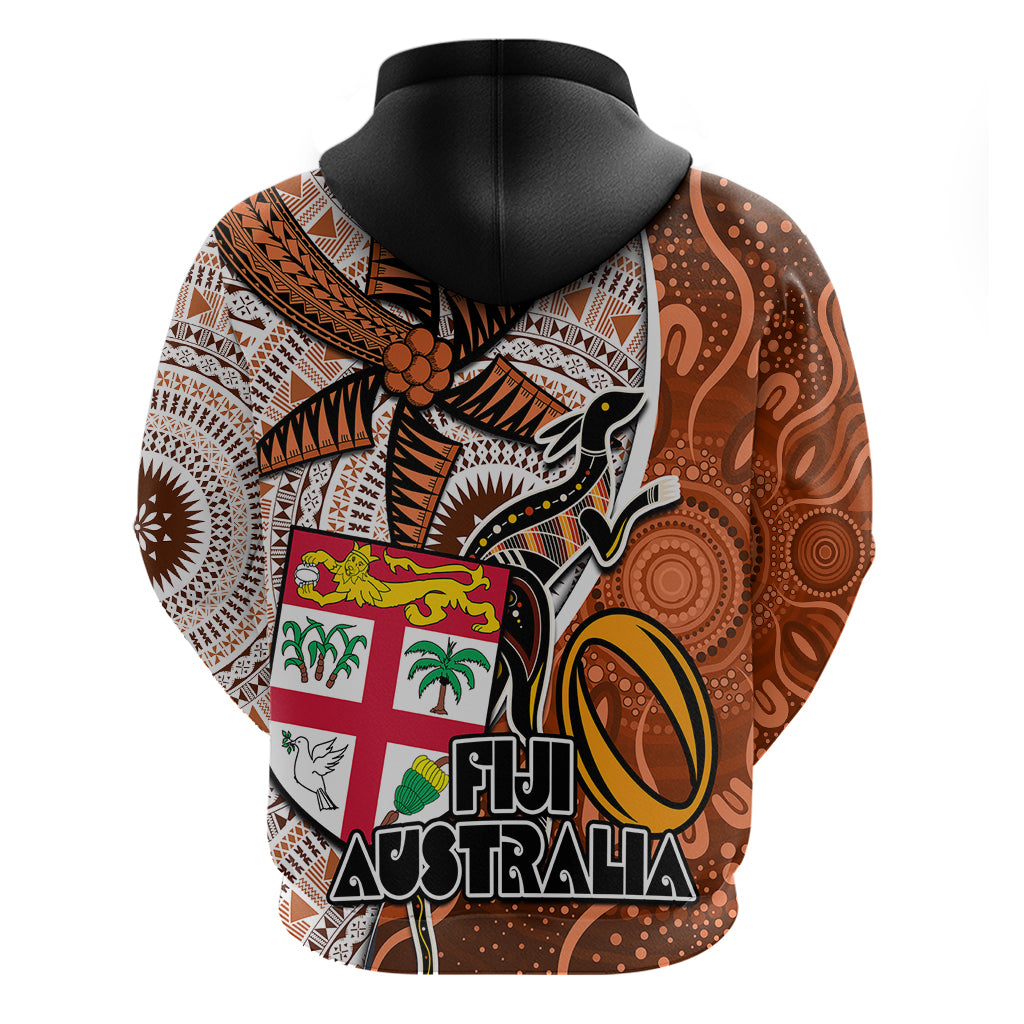 Fiji Australia Rugby Hoodie Kangaroo and Palm Tree Orange Tapa Pattern Mix Aboriginal LT03 - Polynesian Pride