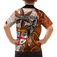 personalised-fiji-australia-rugby-family-matching-short-sleeve-bodycon-dress-and-hawaiian-shirt-kangaroo-and-palm-tree-orange-tapa-pattern-mix-aboriginal
