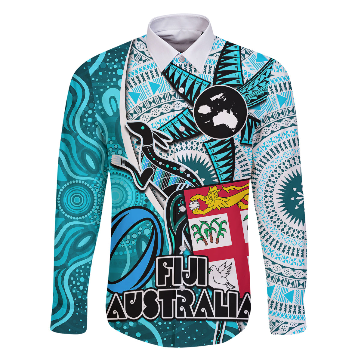 fiji-australia-rugby-family-matching-long-sleeve-bodycon-dress-and-hawaiian-shirt-kangaroo-and-palm-tree-blue-tapa-pattern-mix-aboriginal