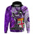 Fiji Australia Rugby Hoodie Kangaroo and Palm Tree Purple Tapa Pattern Mix Aboriginal LT03 Pullover Hoodie Purple - Polynesian Pride