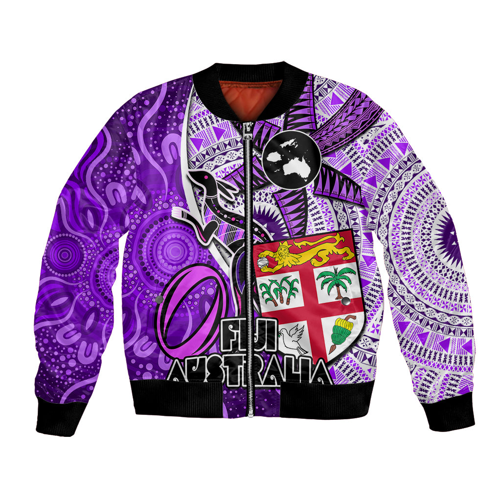 personalised-fiji-australia-rugby-bomber-jacket-kangaroo-and-palm-tree-purple-tapa-pattern-mix-aboriginal