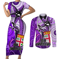 personalised-fiji-australia-rugby-couples-matching-short-sleeve-bodycon-dress-and-long-sleeve-button-shirts-kangaroo-and-palm-tree-purple-tapa-pattern-mix-aboriginal