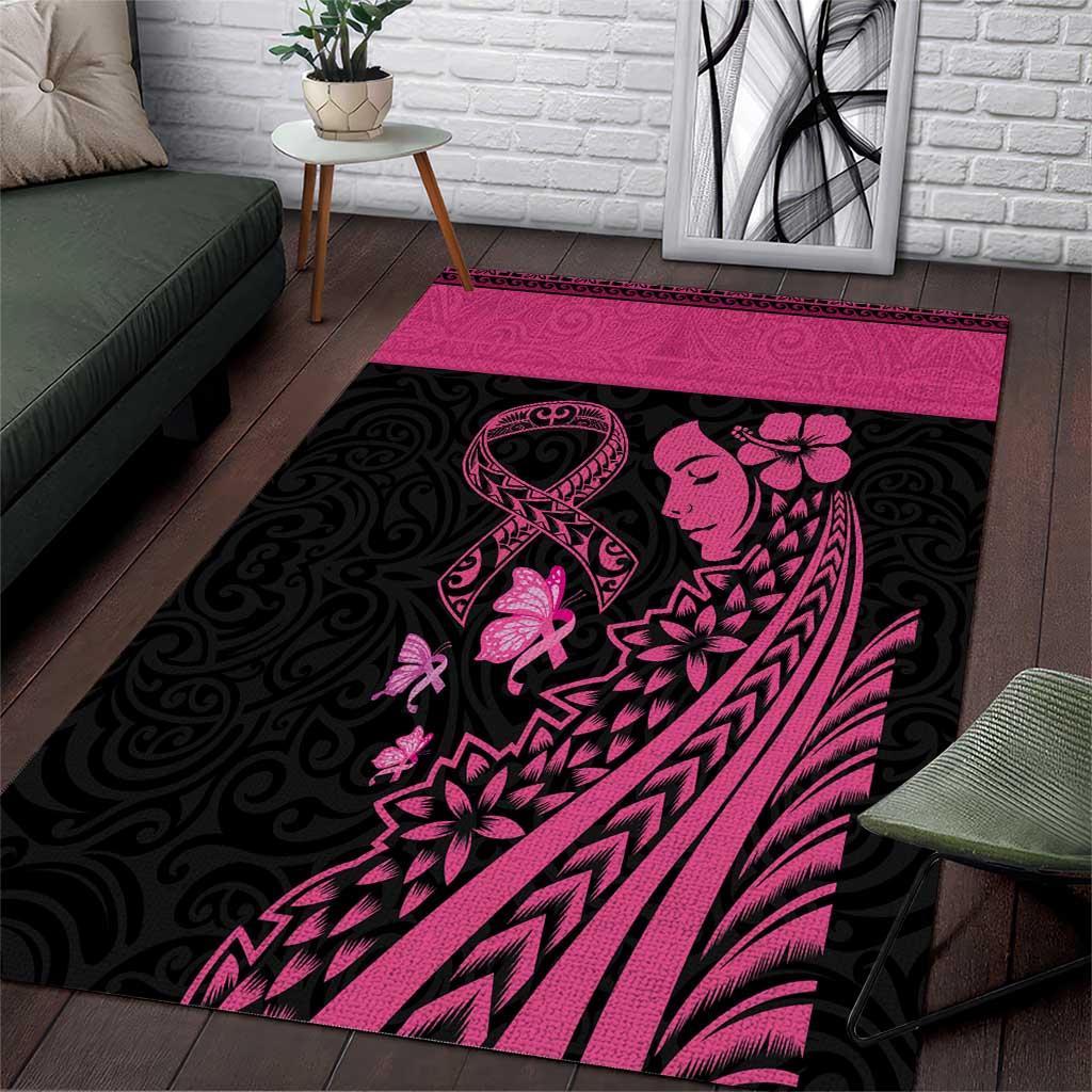 Breast Cancer Awareness Area Rug Think Pink Polynesian Ribbon and Butterfly