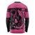 Breast Cancer Awareness Long Sleeve Shirt Think Pink Polynesian Ribbon and Butterfly