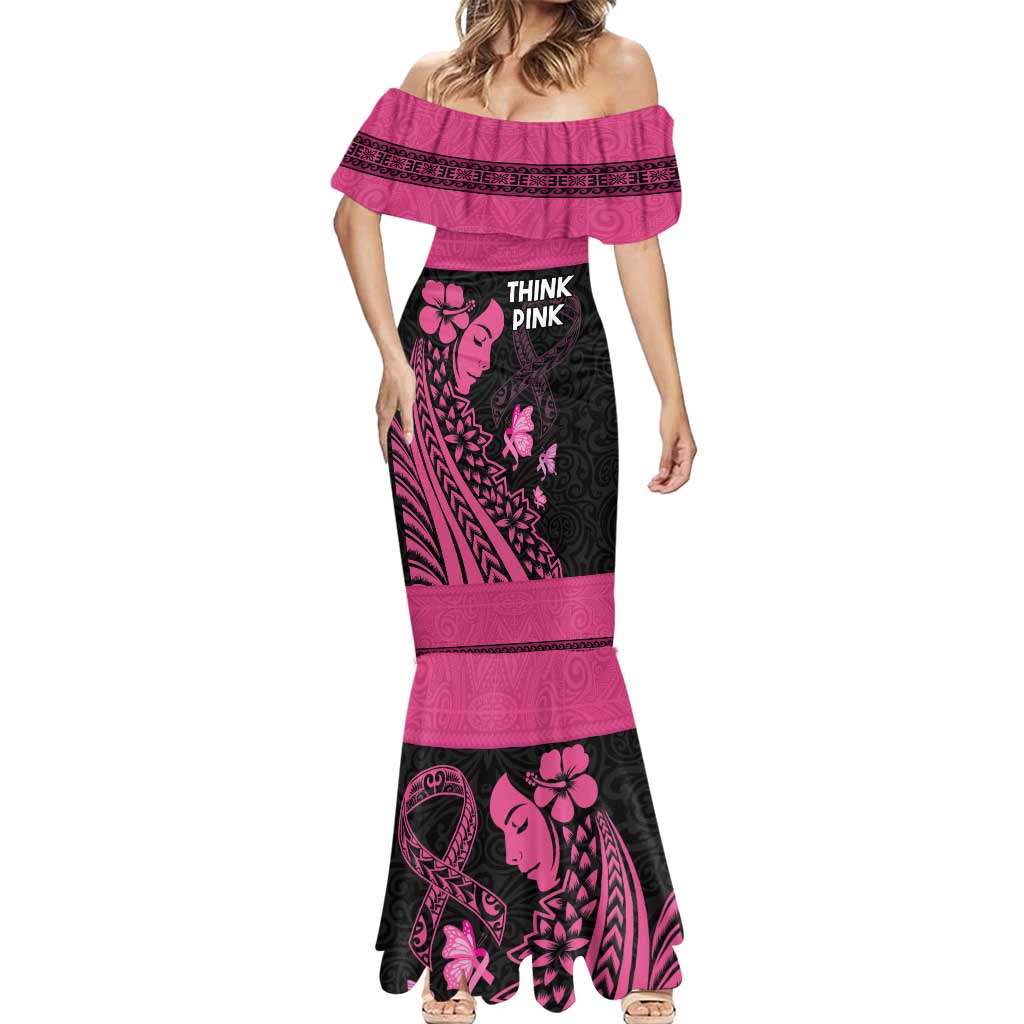 Breast Cancer Awareness Mermaid Dress Think Pink Polynesian Ribbon and Butterfly