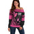 Breast Cancer Awareness Off Shoulder Sweater Think Pink Polynesian Ribbon and Butterfly