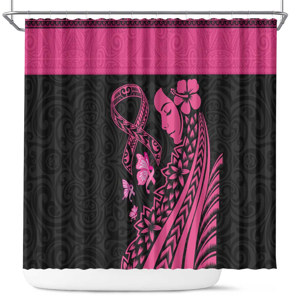 Breast Cancer Awareness Shower Curtain Think Pink Polynesian Ribbon and Butterfly