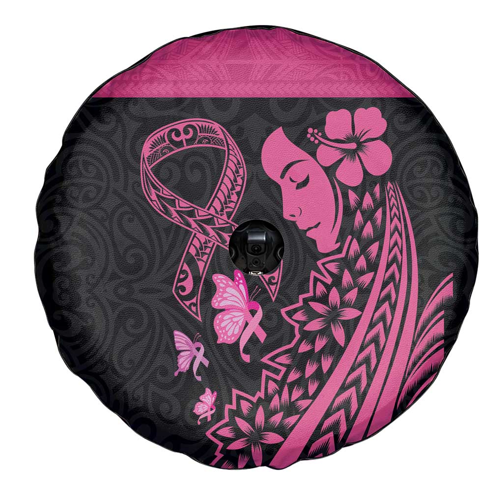 Breast Cancer Awareness Spare Tire Cover Think Pink Polynesian Ribbon and Butterfly