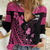 Breast Cancer Awareness Women Casual Shirt Think Pink Polynesian Ribbon and Butterfly