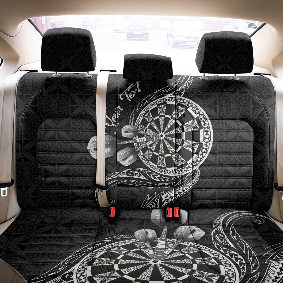 Personalised Niue Darts Masters Back Car Seat Cover Tribal Hiapo Dartboard - Polynesian Pride