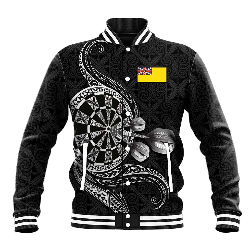 Personalised Niue Darts Masters Baseball Jacket Tribal Hiapo Dartboard - Polynesian Pride