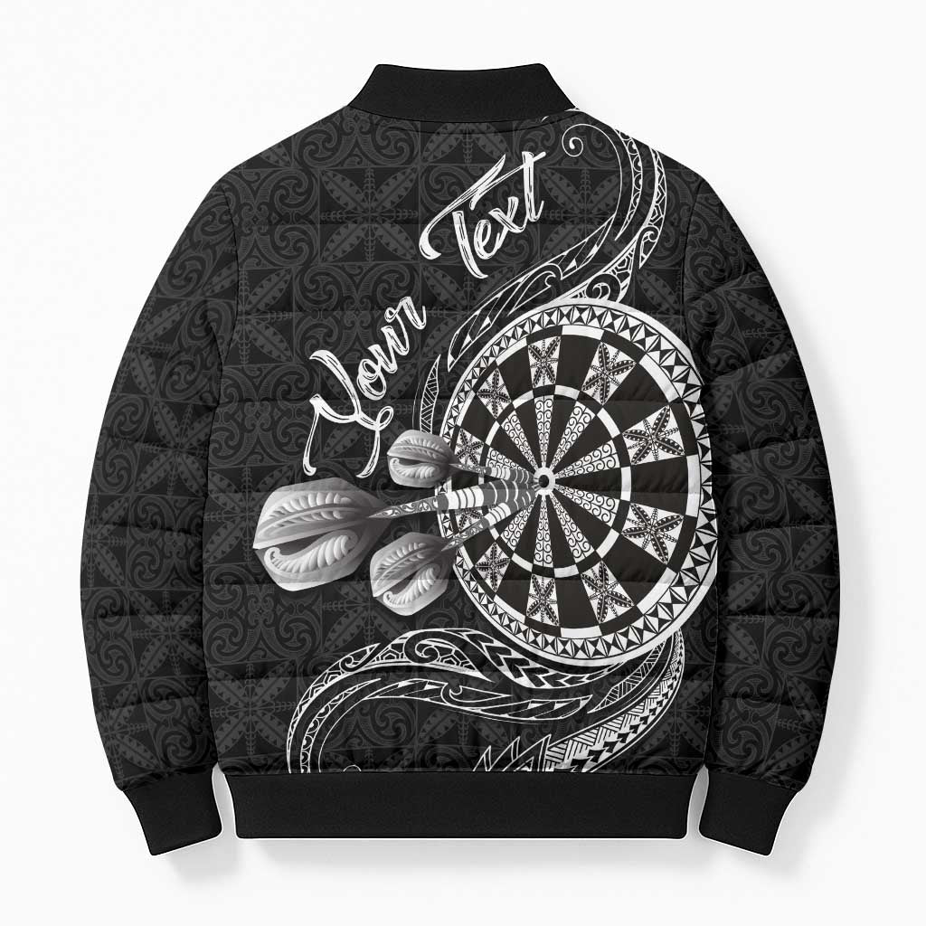 Personalised Niue Darts Masters Bomber Puffer Jacket Tribal Hiapo Dartboard - Polynesian Pride