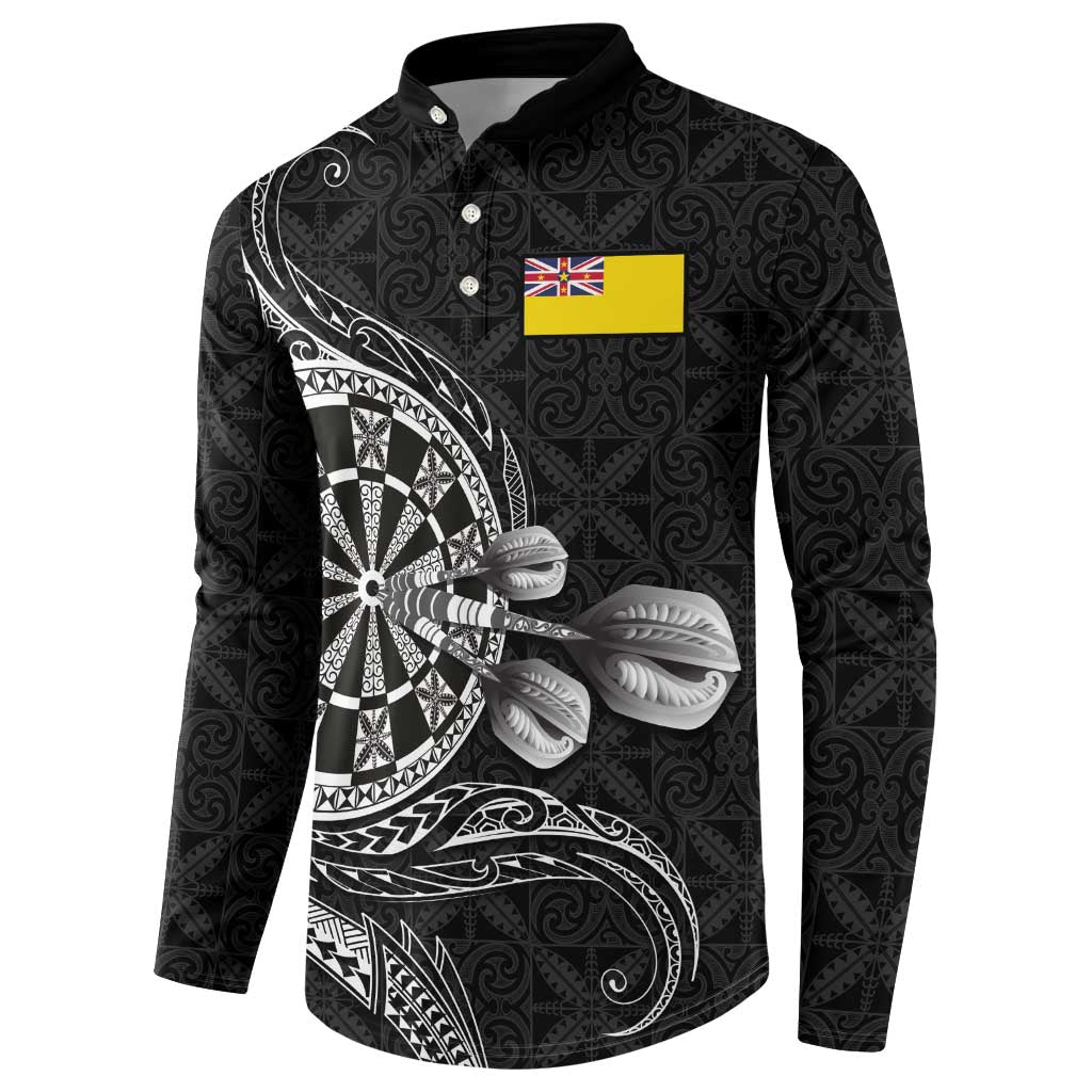 Personalised Niue Darts Masters Button Sweatshirt Tribal Hiapo Dartboard - Polynesian Pride