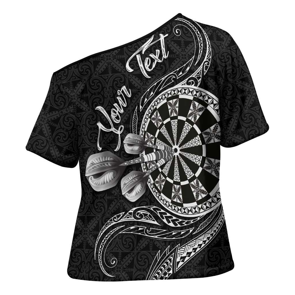 Personalised Niue Darts Masters Cross Shoulder Shirt Tribal Hiapo Dartboard - Polynesian Pride