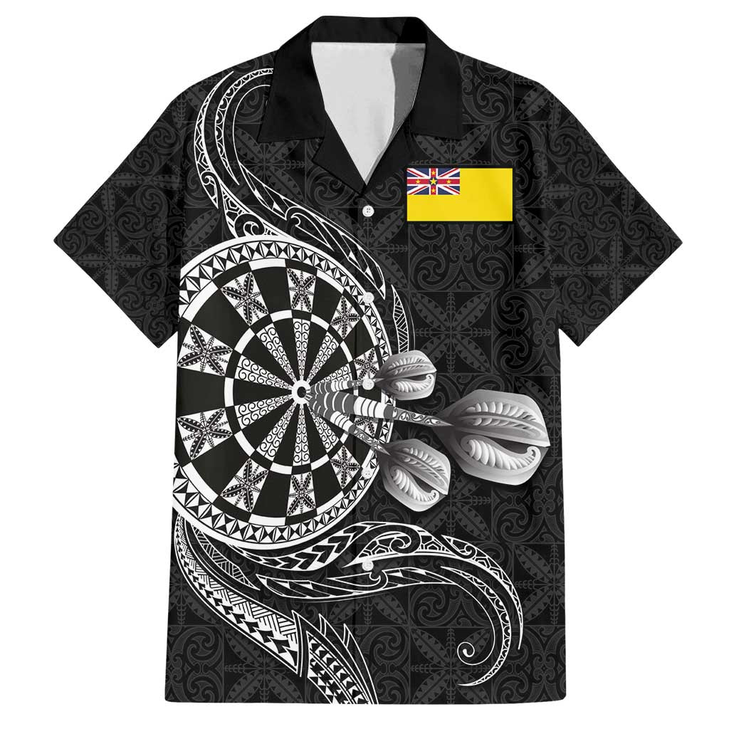 Personalised Niue Darts Masters Family Matching Long Sleeve Bodycon Dress and Hawaiian Shirt Tribal Hiapo Dartboard - Polynesian Pride