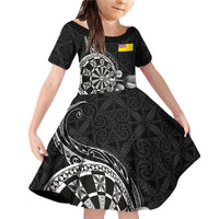 Personalised Niue Darts Masters Family Matching Off Shoulder Short Dress and Hawaiian Shirt Tribal Hiapo Dartboard - Polynesian Pride