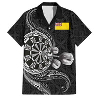 Personalised Niue Darts Masters Family Matching Off Shoulder Short Dress and Hawaiian Shirt Tribal Hiapo Dartboard - Polynesian Pride