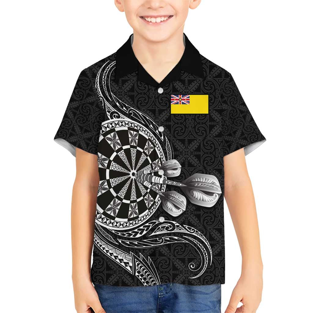 Personalised Niue Darts Masters Family Matching Puletasi and Hawaiian Shirt Tribal Hiapo Dartboard - Polynesian Pride