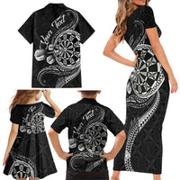 Personalised Niue Darts Masters Family Matching Short Sleeve Bodycon Dress and Hawaiian Shirt Tribal Hiapo Dartboard - Polynesian Pride
