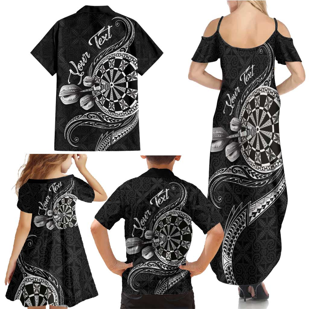 Personalised Niue Darts Masters Family Matching Summer Maxi Dress and Hawaiian Shirt Tribal Hiapo Dartboard - Polynesian Pride