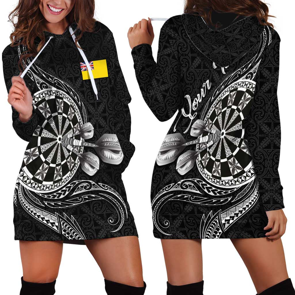 Personalised Niue Darts Masters Hoodie Dress Tribal Hiapo Dartboard - Polynesian Pride