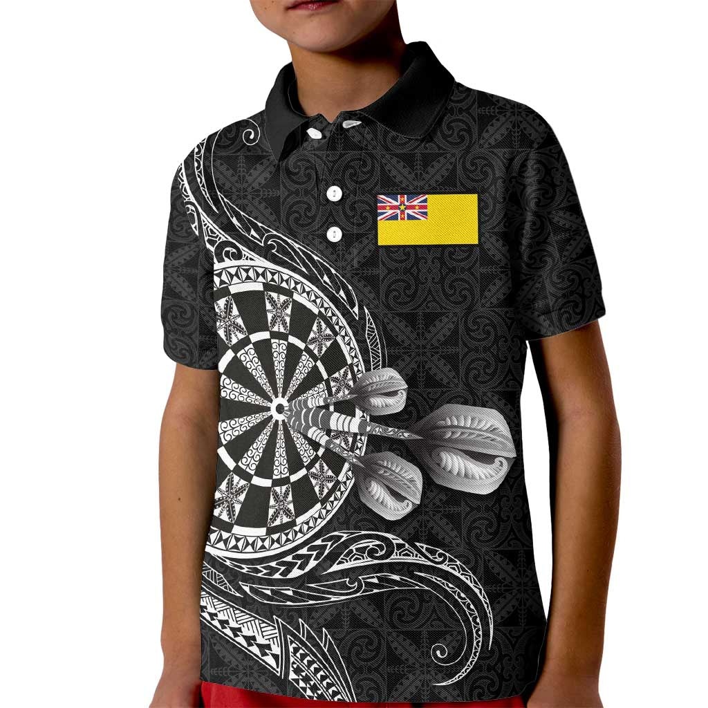 Personalised Niue Darts Masters Kid Polo Shirt Tribal Hiapo Dartboard - Polynesian Pride