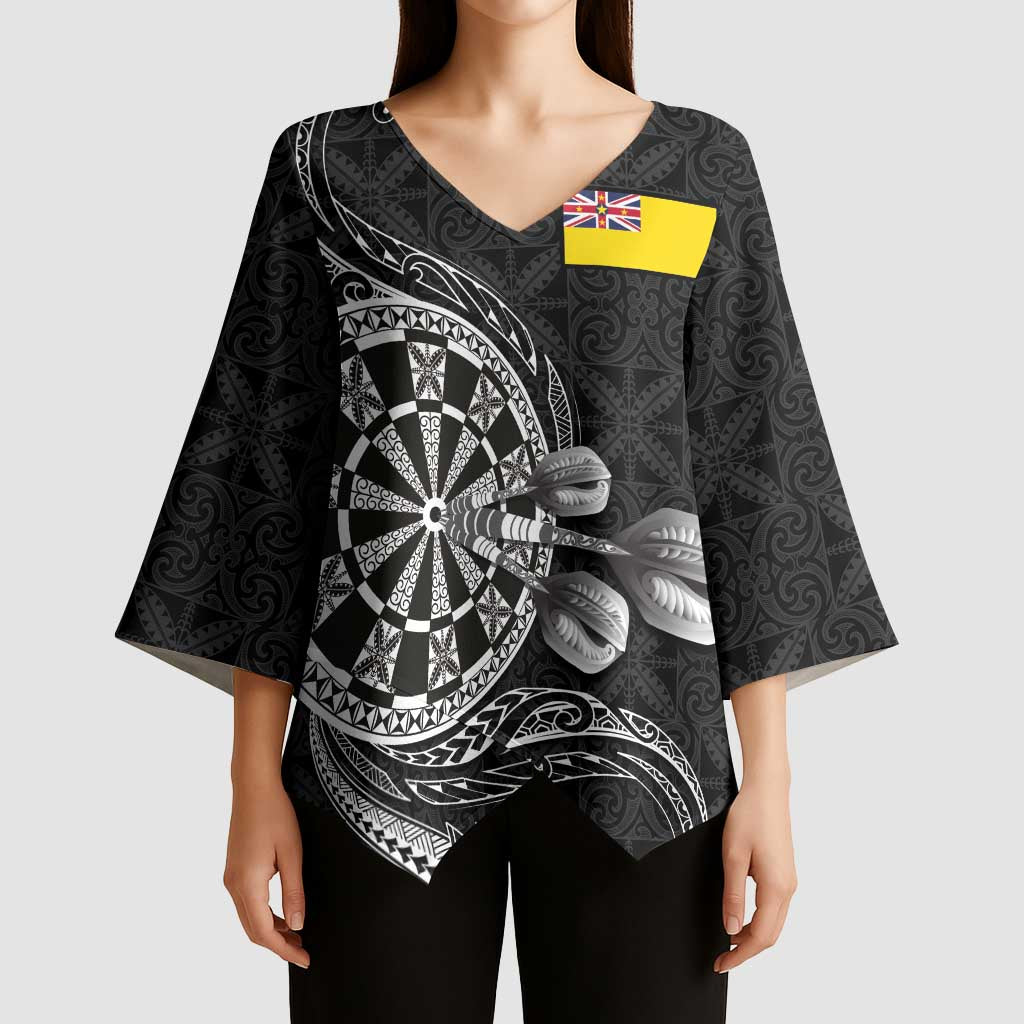Personalised Niue Darts Masters Kimono Sleeve Blouse Tribal Hiapo Dartboard - Polynesian Pride