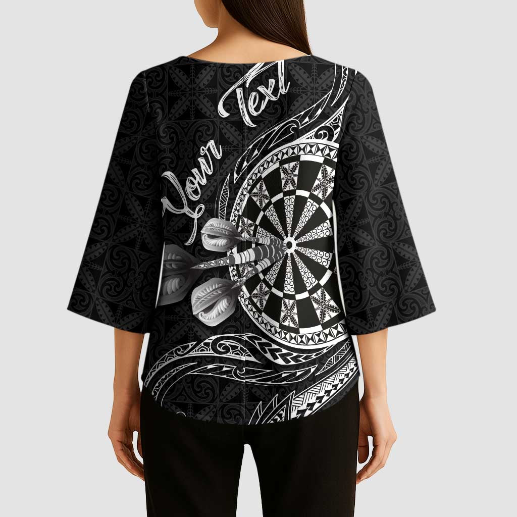 Personalised Niue Darts Masters Kimono Sleeve Blouse Tribal Hiapo Dartboard - Polynesian Pride