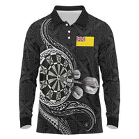 Personalised Niue Darts Masters Long Sleeve Polo Shirt Tribal Hiapo Dartboard - Polynesian Pride