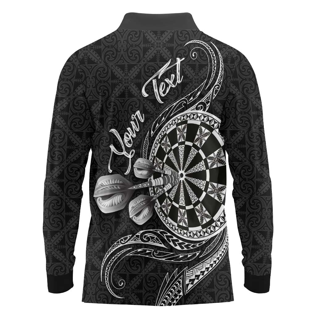 Personalised Niue Darts Masters Long Sleeve Polo Shirt Tribal Hiapo Dartboard - Polynesian Pride