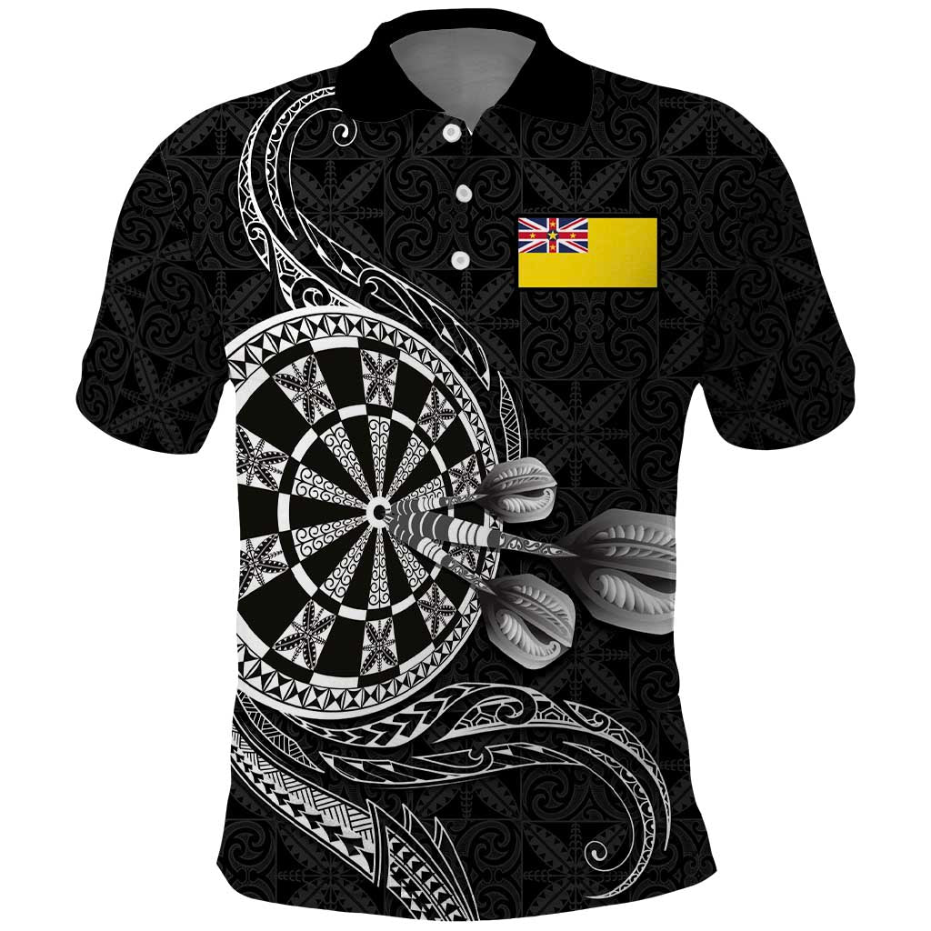 Personalised Niue Darts Masters Polo Shirt Tribal Hiapo Dartboard - Polynesian Pride