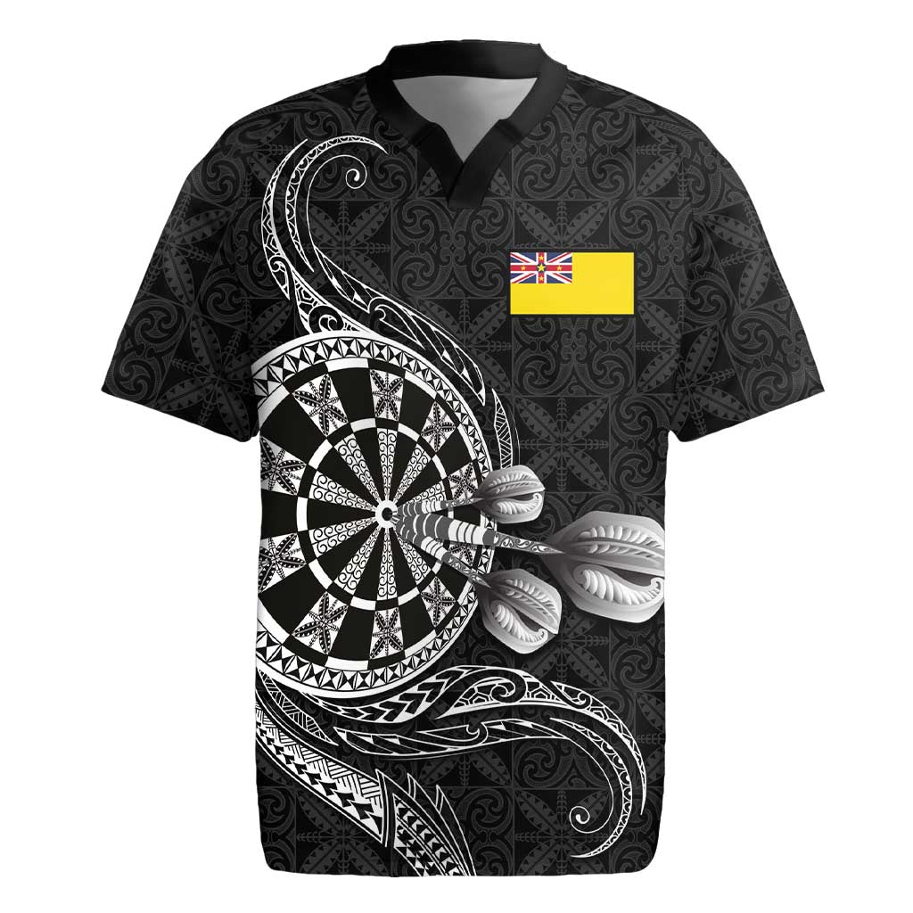 Personalised Niue Darts Masters Rugby Jersey Tribal Hiapo Dartboard - Polynesian Pride