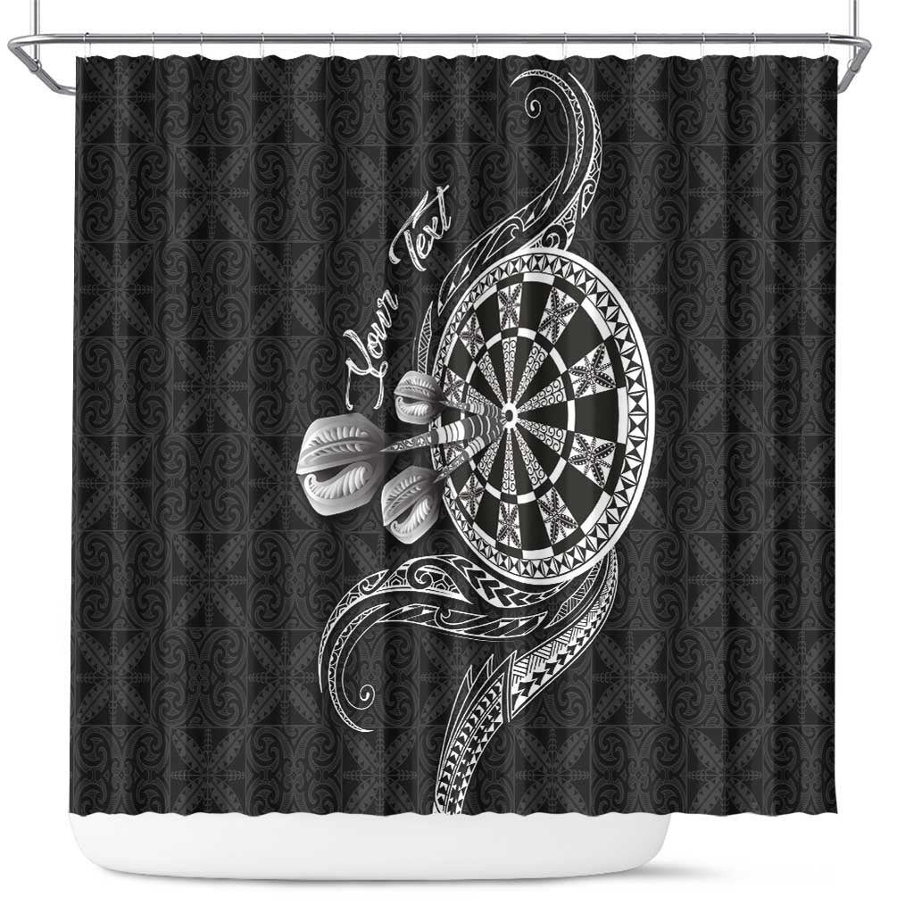 Personalised Niue Darts Masters Shower Curtain Tribal Hiapo Dartboard LT03 Black - Polynesian Pride