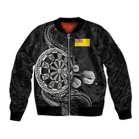 Personalised Niue Darts Masters Sleeve Zip Bomber Jacket Tribal Hiapo Dartboard LT03 Unisex Black - Polynesian Pride
