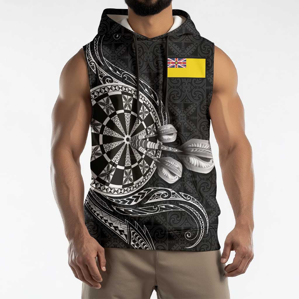 Personalised Niue Darts Masters Sleeveless Hoodie Tribal Hiapo Dartboard - Polynesian Pride
