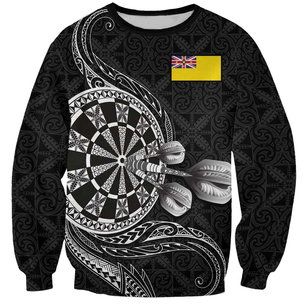 Personalised Niue Darts Masters Sweatshirt Tribal Hiapo Dartboard - Polynesian Pride