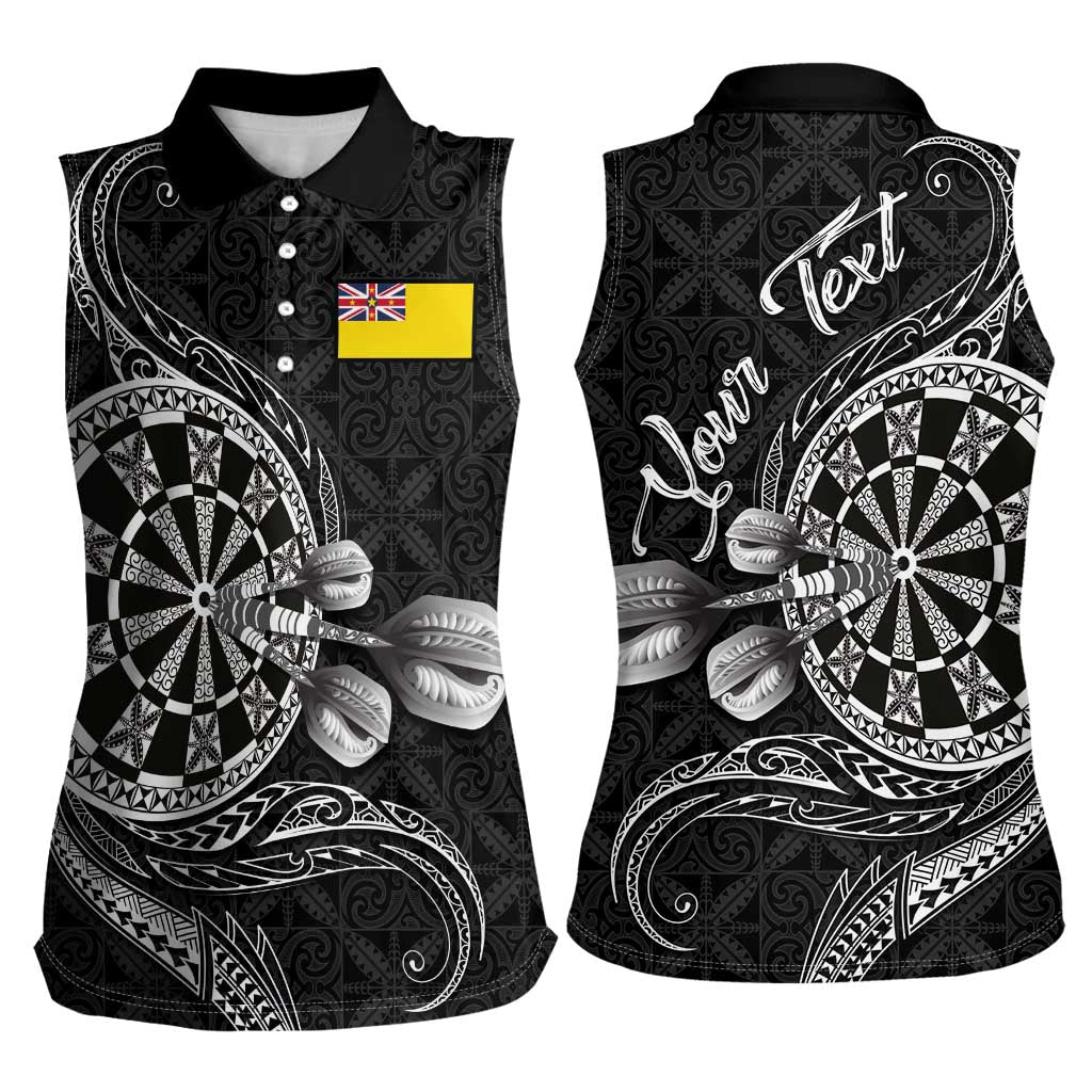 Personalised Niue Darts Masters Women Sleeveless Polo Shirt Tribal Hiapo Dartboard - Polynesian Pride
