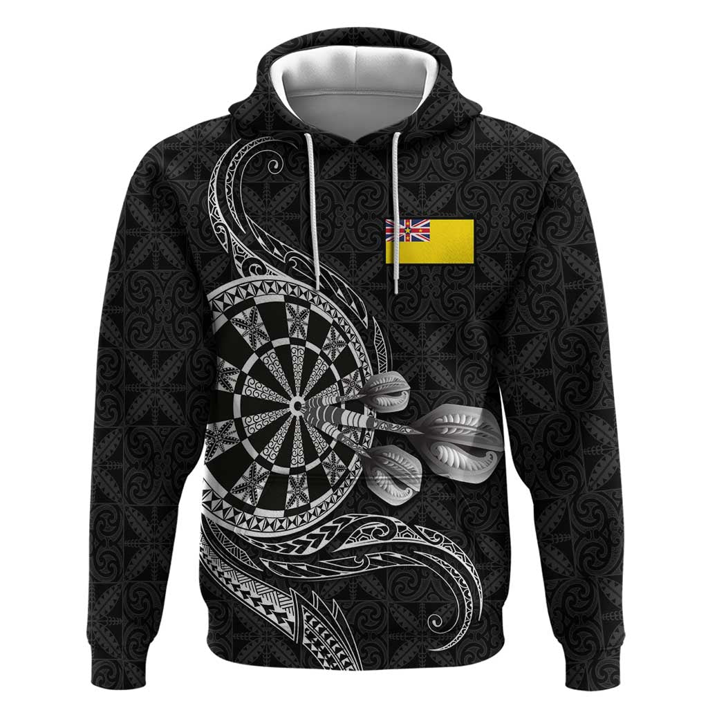 Personalised Niue Darts Masters Zip Hoodie Tribal Hiapo Dartboard - Polynesian Pride