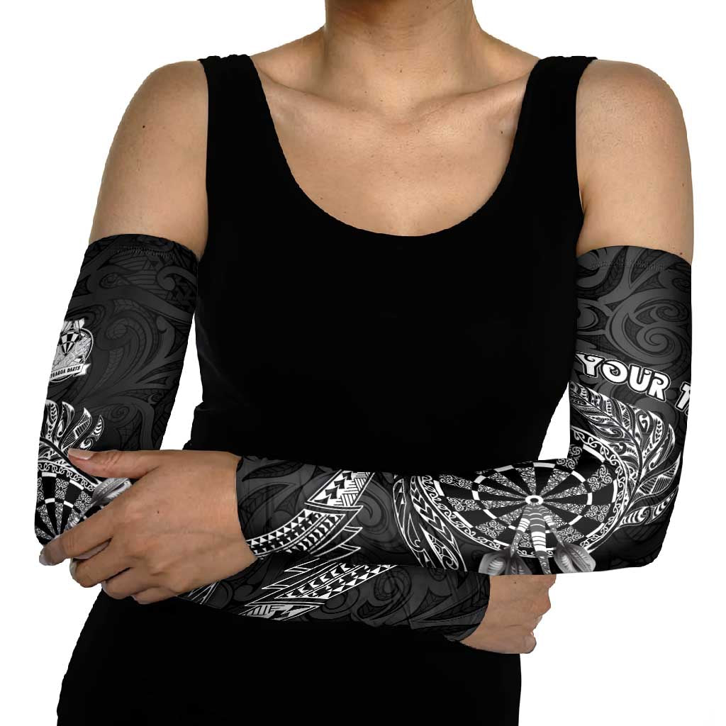 Personalised New Zealand Aotearoa Darts Masters Arm Sleeves Tribal Silver Fern and Ta Moko Dartboard - Polynesian Pride