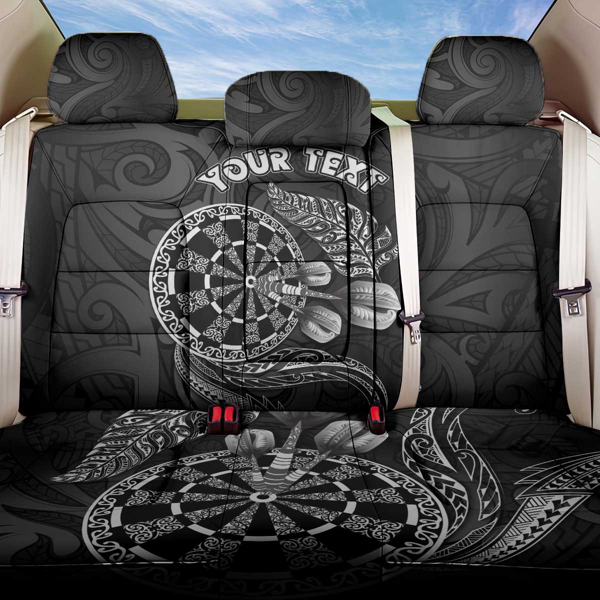 Personalised New Zealand Aotearoa Darts Masters Back Car Seat Cover Tribal Silver Fern and Ta Moko Dartboard - Polynesian Pride