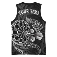 Personalised New Zealand Aotearoa Darts Masters Basketball Jersey Tribal Silver Fern and Ta Moko Dartboard - Polynesian Pride