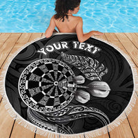 Personalised New Zealand Aotearoa Darts Masters Beach Blanket Tribal Silver Fern and Ta Moko Dartboard LT03 - Polynesian Pride