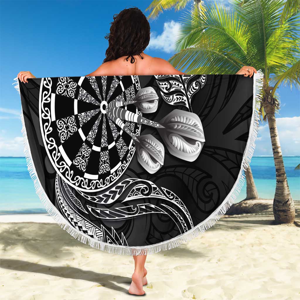 Personalised New Zealand Aotearoa Darts Masters Beach Blanket Tribal Silver Fern and Ta Moko Dartboard LT03 - Polynesian Pride